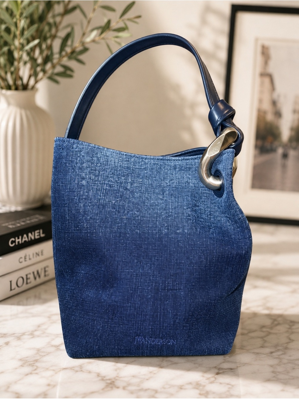 JW Anderson Corner Denim Bucket Bag | Sculptural Hardware | $1050 Retail